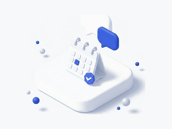 Minh hoạ isometric: lịch đã chốt một ngày, huy hiệu tích và hai bong bóng hội thoại